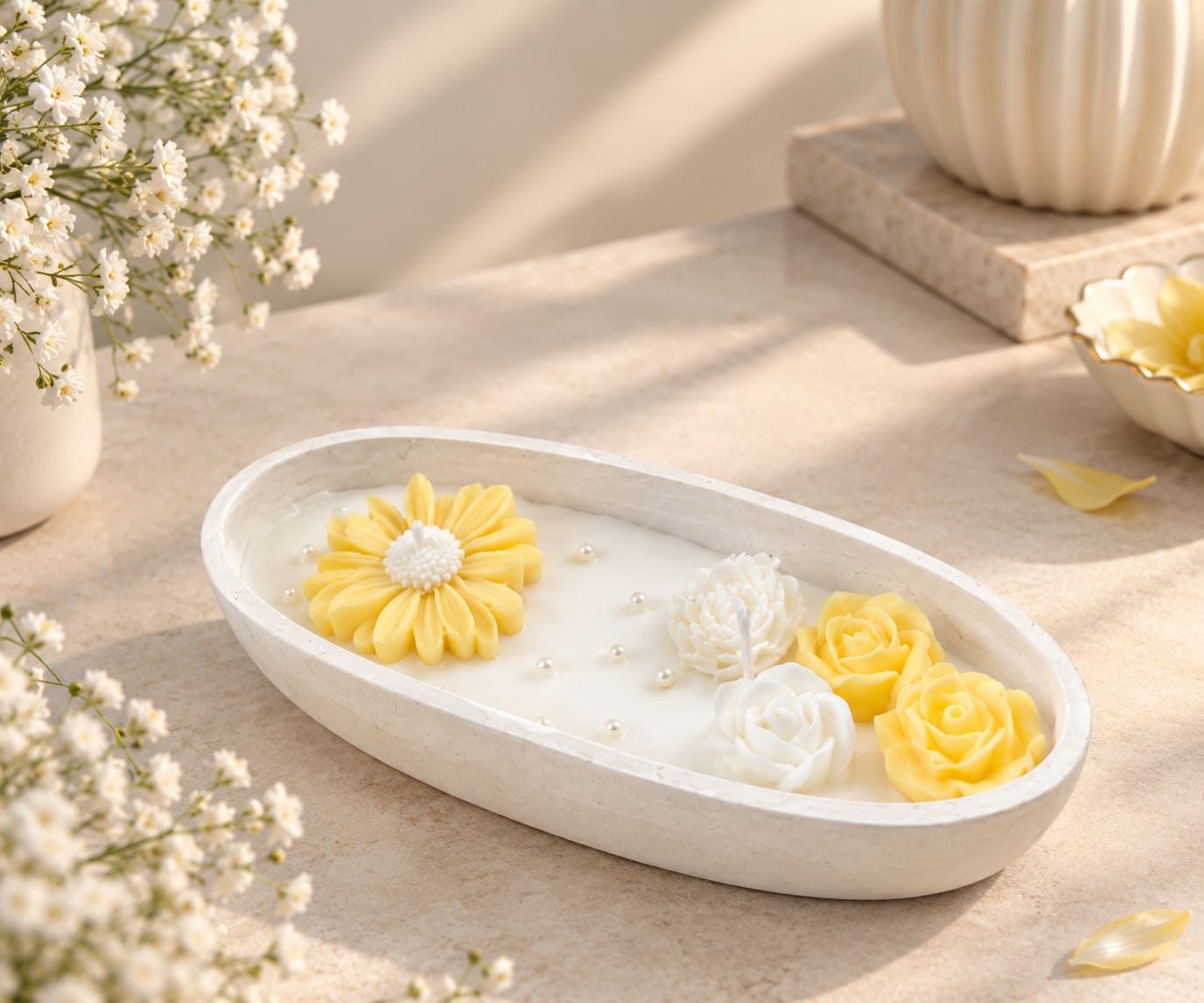 Sunshine Bloom Floral Tray Candle